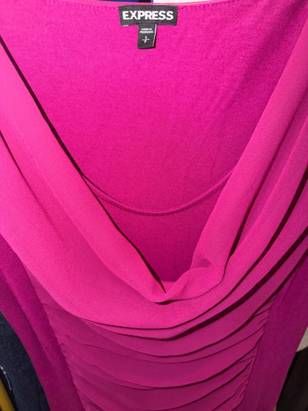 Express Magenta Draped Cowl Ruched Mini Dress - Picture 3 of 3